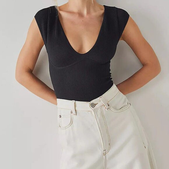 Free People Tops - #87 NWT Free People Meg Seamless Bodysuit in Black